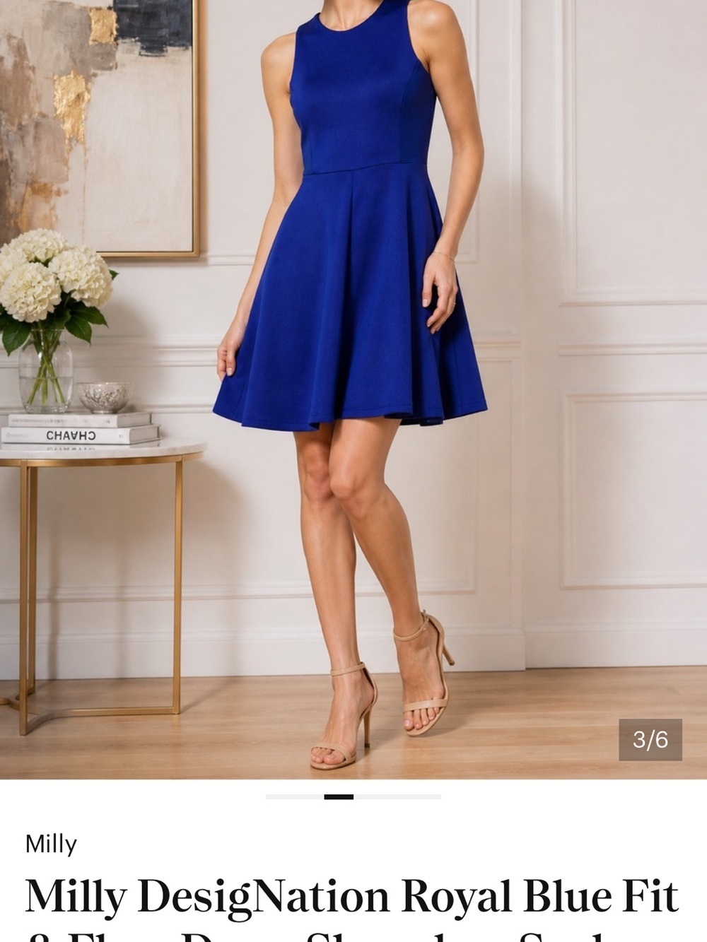 Milly Cobalt Blue Sleeveless Fit-and-Flare Dress